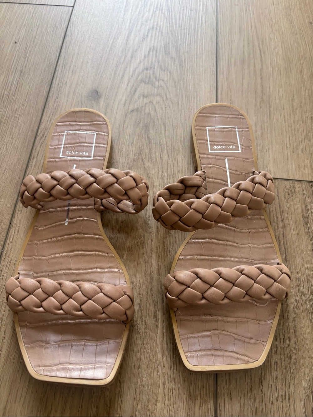 Dolce Vita Braided Double-Strap Slide Sandals in Light Brown